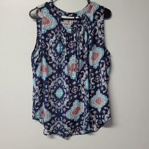 Violet + Claire Sleeveless Boho Paisley Print Blouse Top Womens Size L